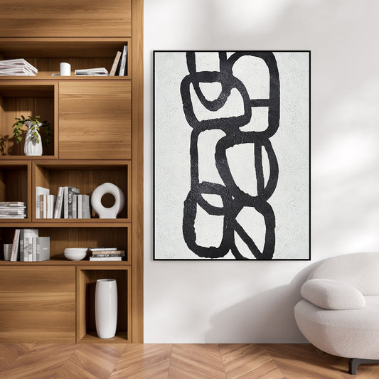 Modern Black and White Abstract Oil Painting for Contemporary Home Decor