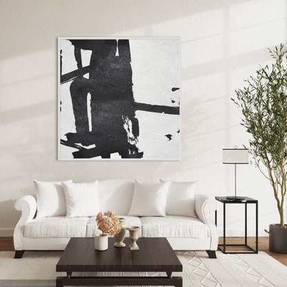 Modern Abstract Black and White Oil Painting for Contemporary Decor