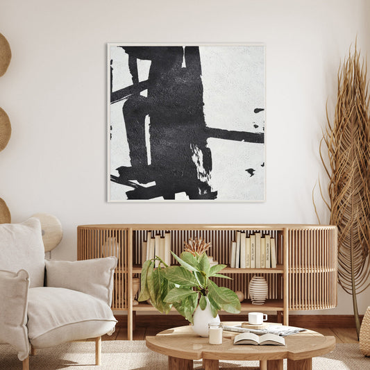 Modern Abstract Black and White Oil Painting for Contemporary Decor