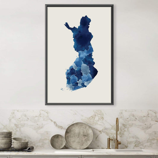 Beautiful Finland Map Watercolor Canvas Art for Home Decor