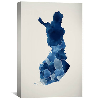 Beautiful Finland Map Watercolor Canvas Art for Home Decor