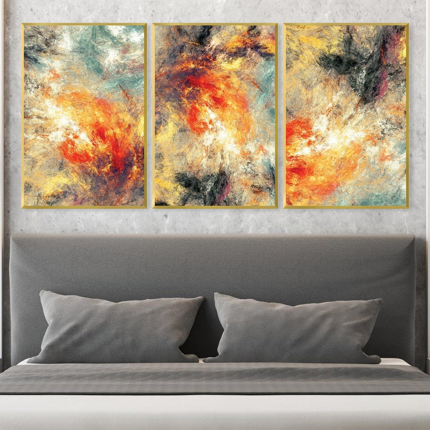 Vibrant Abstract Oil Painting in Fiery Hues for Modern Home Decor