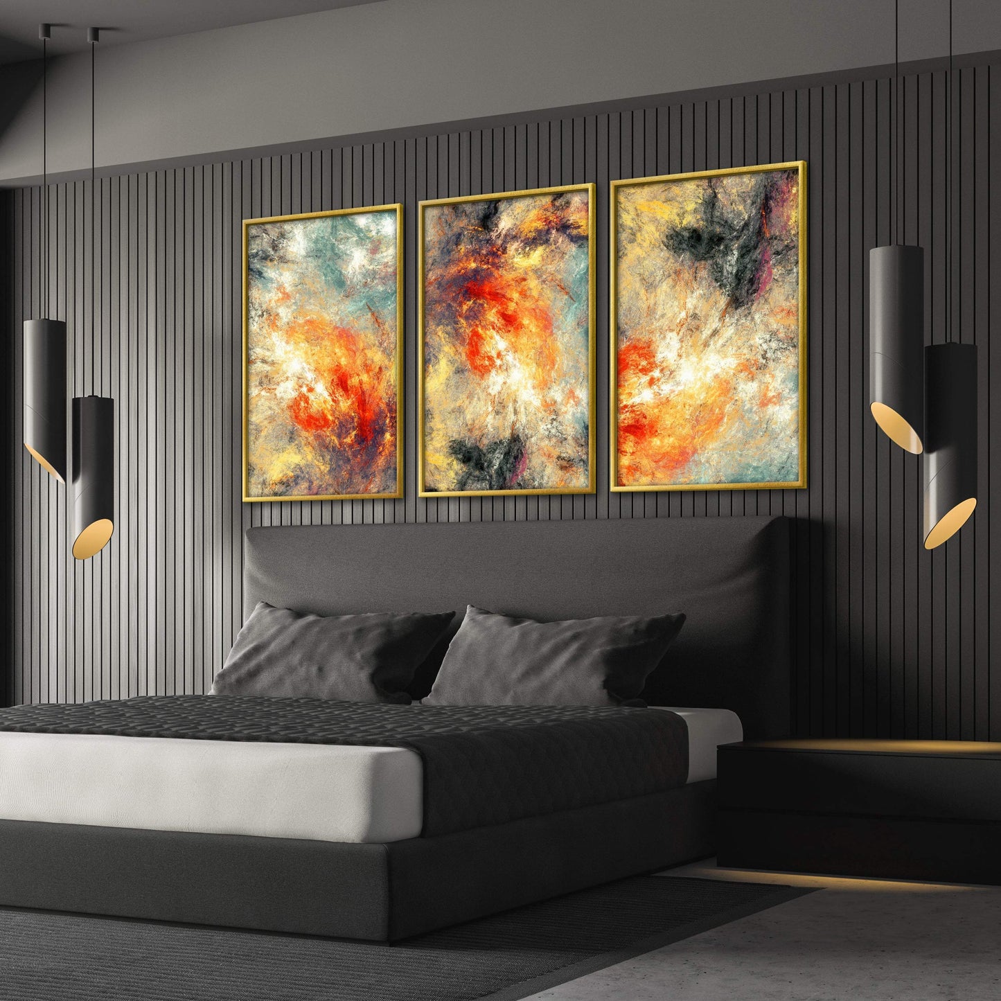 Vibrant Abstract Oil Painting in Fiery Hues for Modern Home Decor