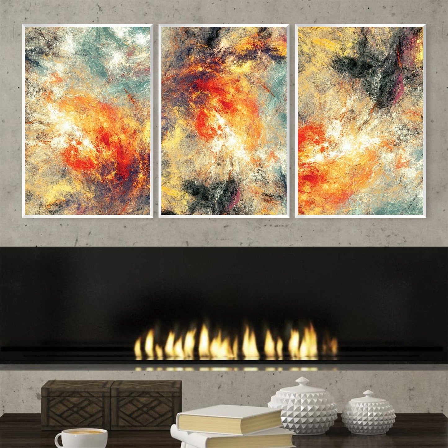 Vibrant Abstract Oil Painting in Fiery Hues for Modern Home Decor