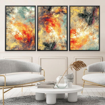 Vibrant Abstract Oil Painting in Fiery Hues for Modern Home Decor