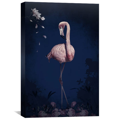 Elegant Pink Flamingo Oil Painting with Floral Accents for Home Decor