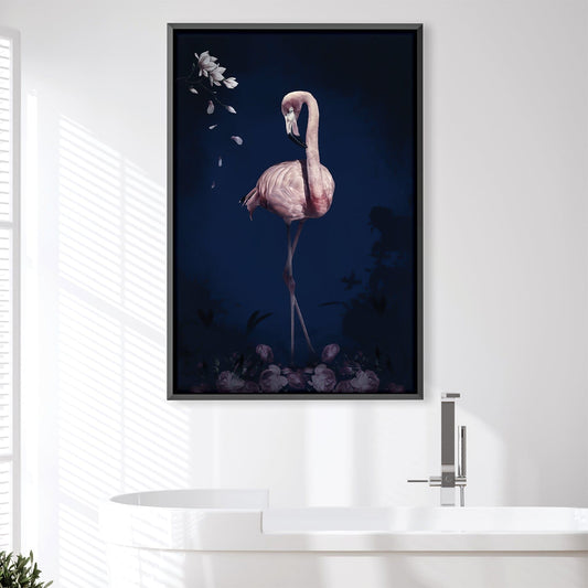 Elegant Pink Flamingo Oil Painting with Floral Accents for Home Decor