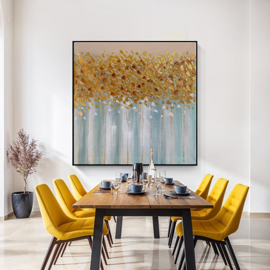 Golden Floral Bliss: Elegant Oil Painting for Modern Home Decor