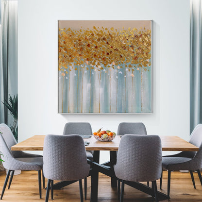 Golden Floral Bliss: Elegant Oil Painting for Modern Home Decor