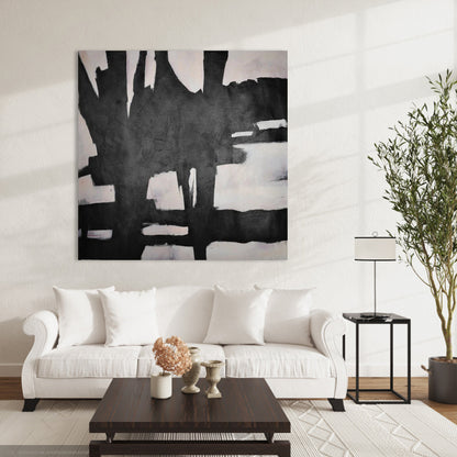 Abstract Black and White Oil Painting for Modern Home Décor