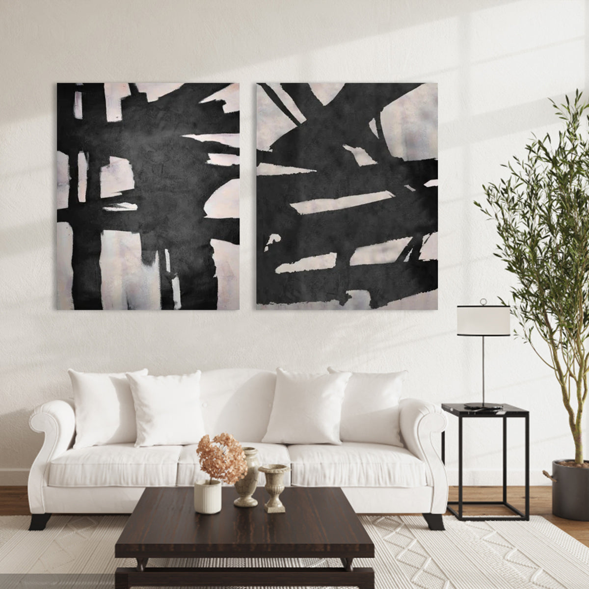 Abstract Black and White Oil Painting for Modern Home Decor