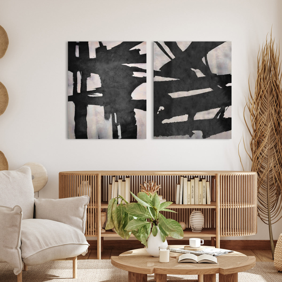 Abstract Black and White Oil Painting for Modern Home Decor