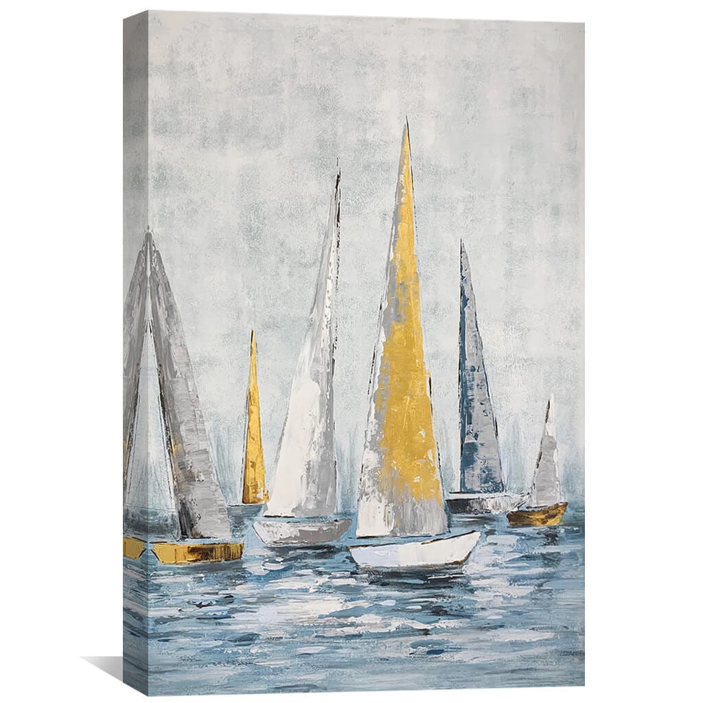 Serene Sailing Vessels Oil Painting - Coastal Marine Art for Home Decor