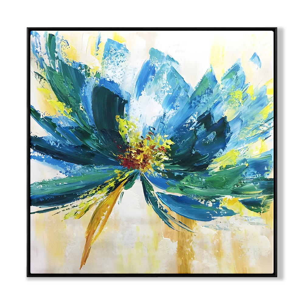 Vibrant Blue Floral Abstract Oil Painting for Home Decor and Art Collectors