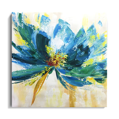 Vibrant Blue Floral Abstract Oil Painting for Home Decor and Art Collectors