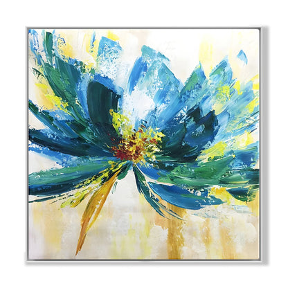 Vibrant Blue Floral Abstract Oil Painting for Home Decor and Art Collectors