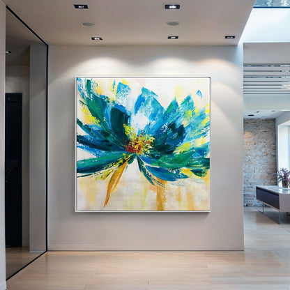 Vibrant Blue Floral Abstract Oil Painting for Home Decor and Art Collectors