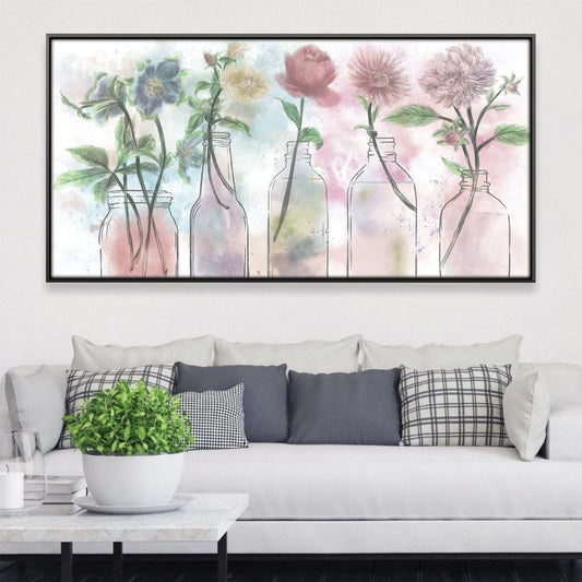 Charming Floral Bottles Oil Painting for Elegant Home Decor