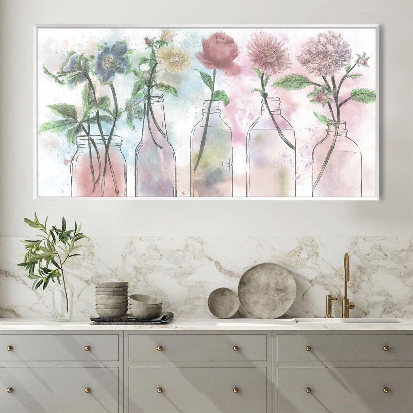 Charming Floral Bottles Oil Painting for Elegant Home Decor