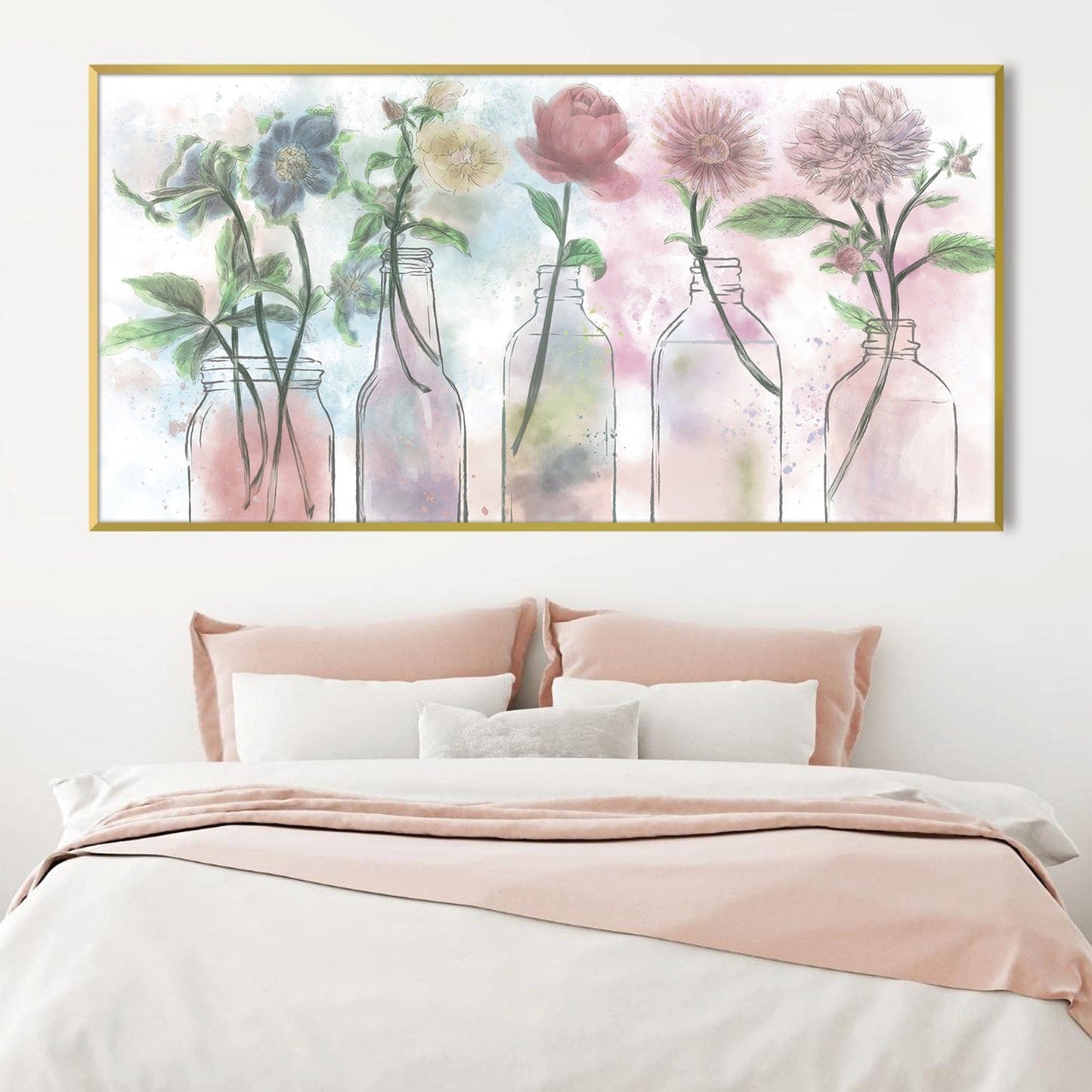 Charming Floral Bottles Oil Painting for Elegant Home Decor