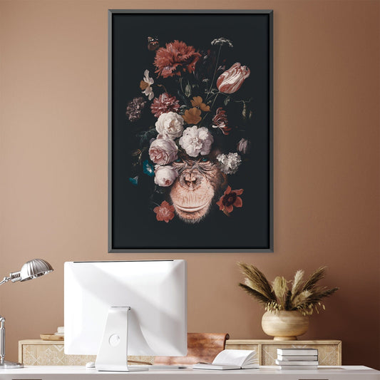 Floral Chimpanzee Portrait - Vibrant Animal Art for Nature Lovers