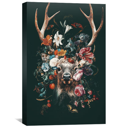 Elegant Floral Deer Canvas Art for Home Decor and Wall Aesthetic