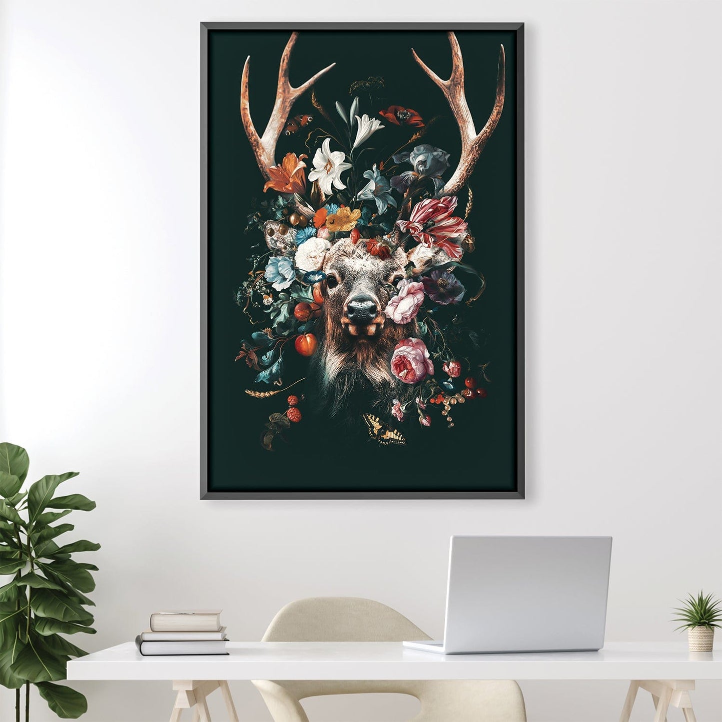 Elegant Floral Deer Canvas Art for Home Decor and Wall Aesthetic
