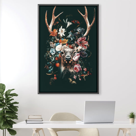 Elegant Floral Deer Canvas Art for Home Decor and Wall Aesthetic