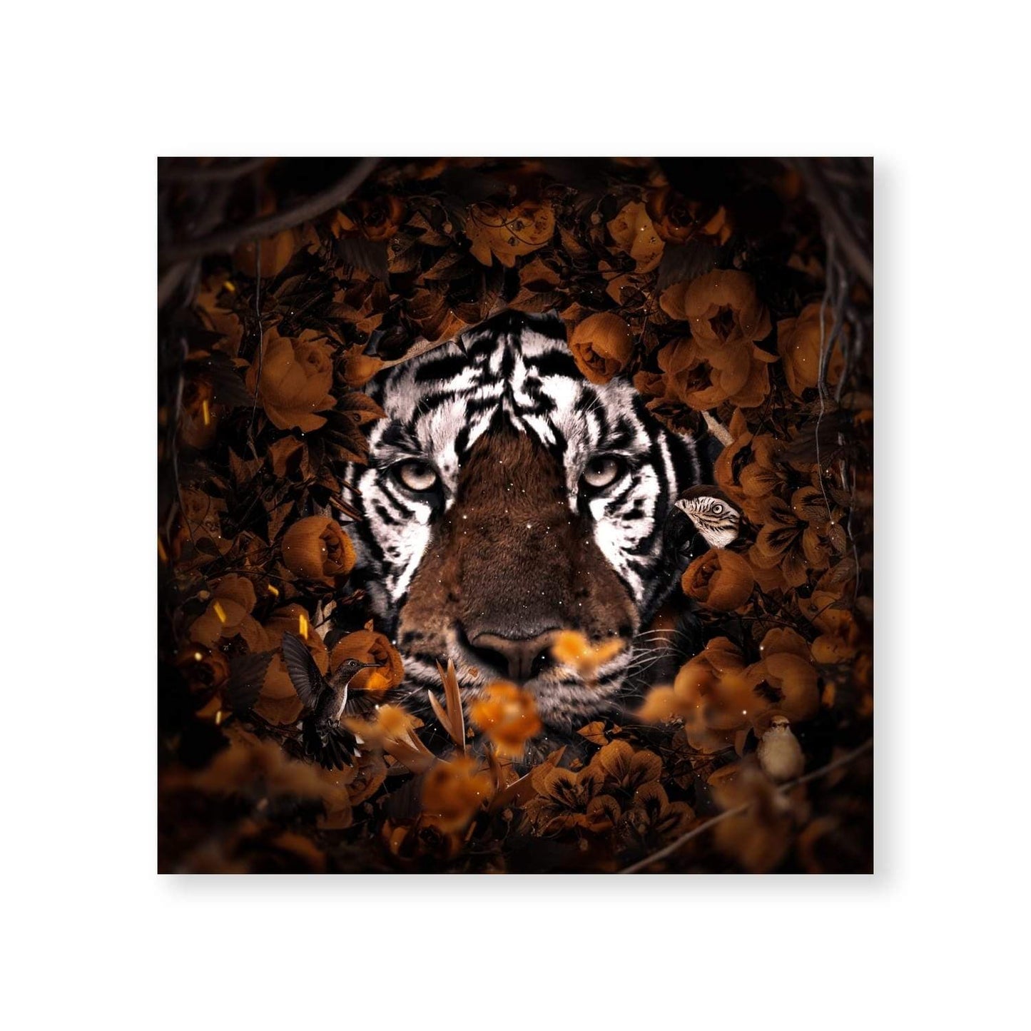 Majestic Tiger Surrounded by Vibrant Floral Jungle Oil Painting for Home Decor