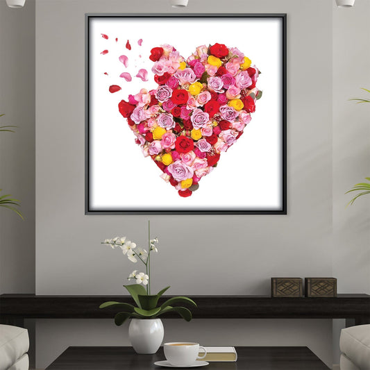 Romantic Heart-Shaped Floral Oil Painting for Home Decor