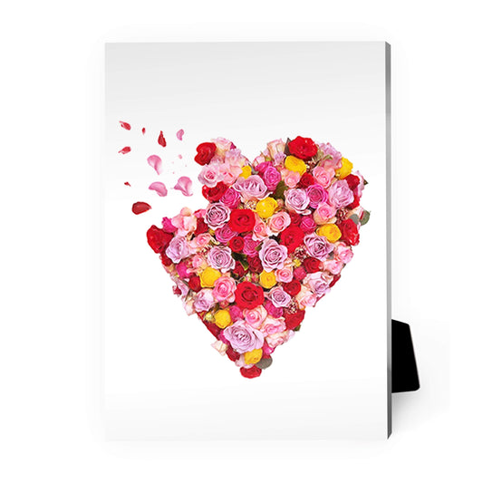 Romantic Floral Heart Canvas Art - Colorful Rose Bouquet Desktop Décor