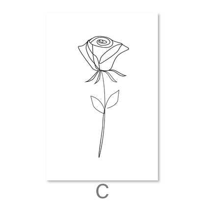 Elegant Floral Line Art Triptych for Modern Home Decor