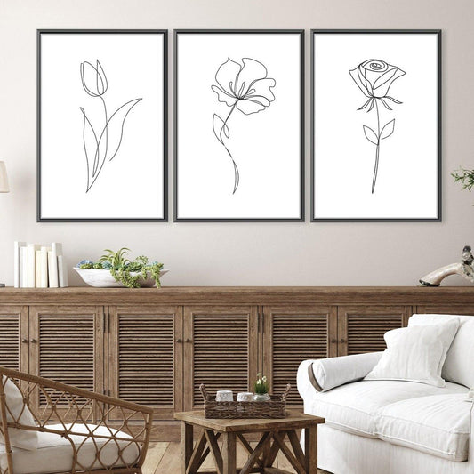 Elegant Floral Line Art Triptych for Modern Home Decor