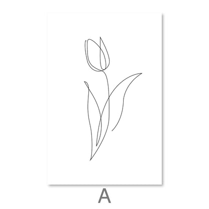 Elegant Floral Line Art Triptych for Modern Home Decor
