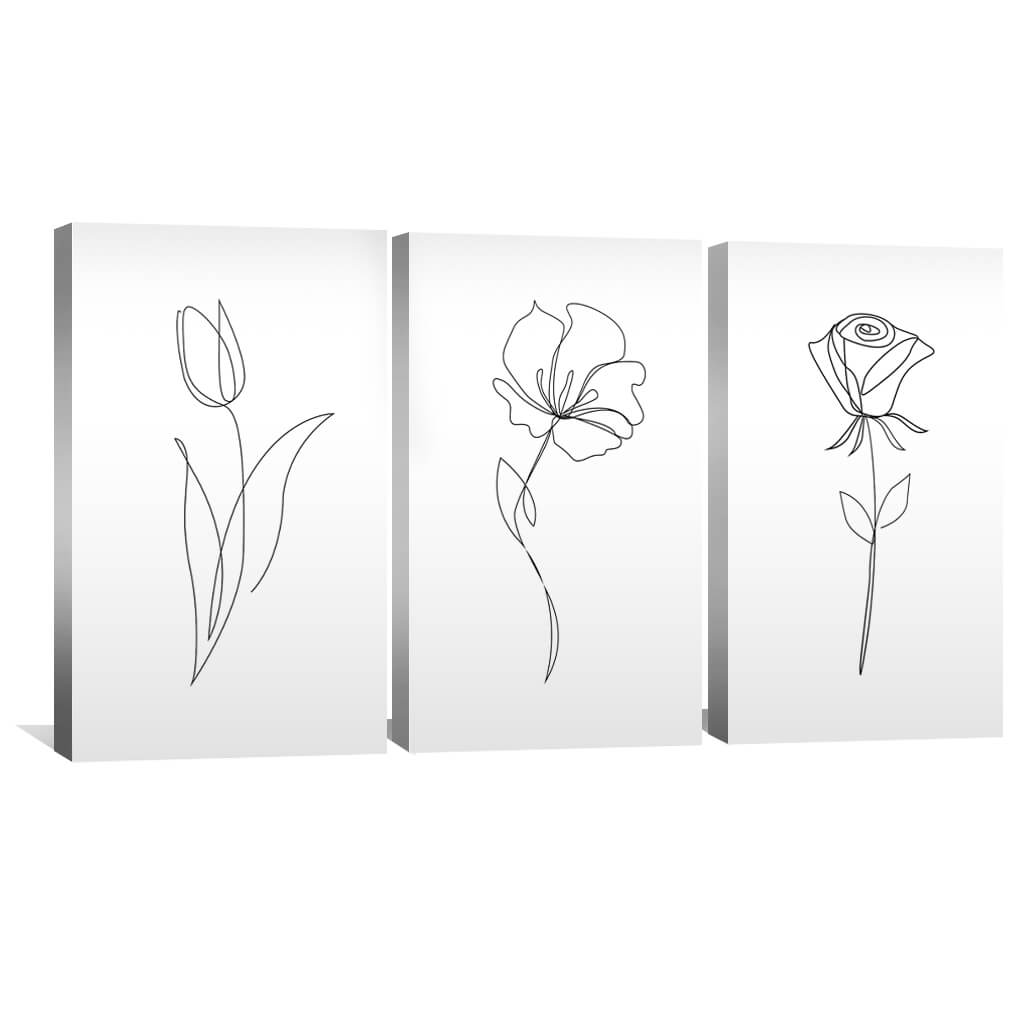 Elegant Floral Line Art Triptych for Modern Home Decor