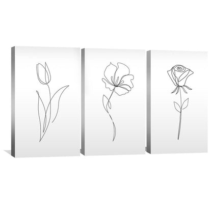 Elegant Floral Line Art Triptych for Modern Home Decor