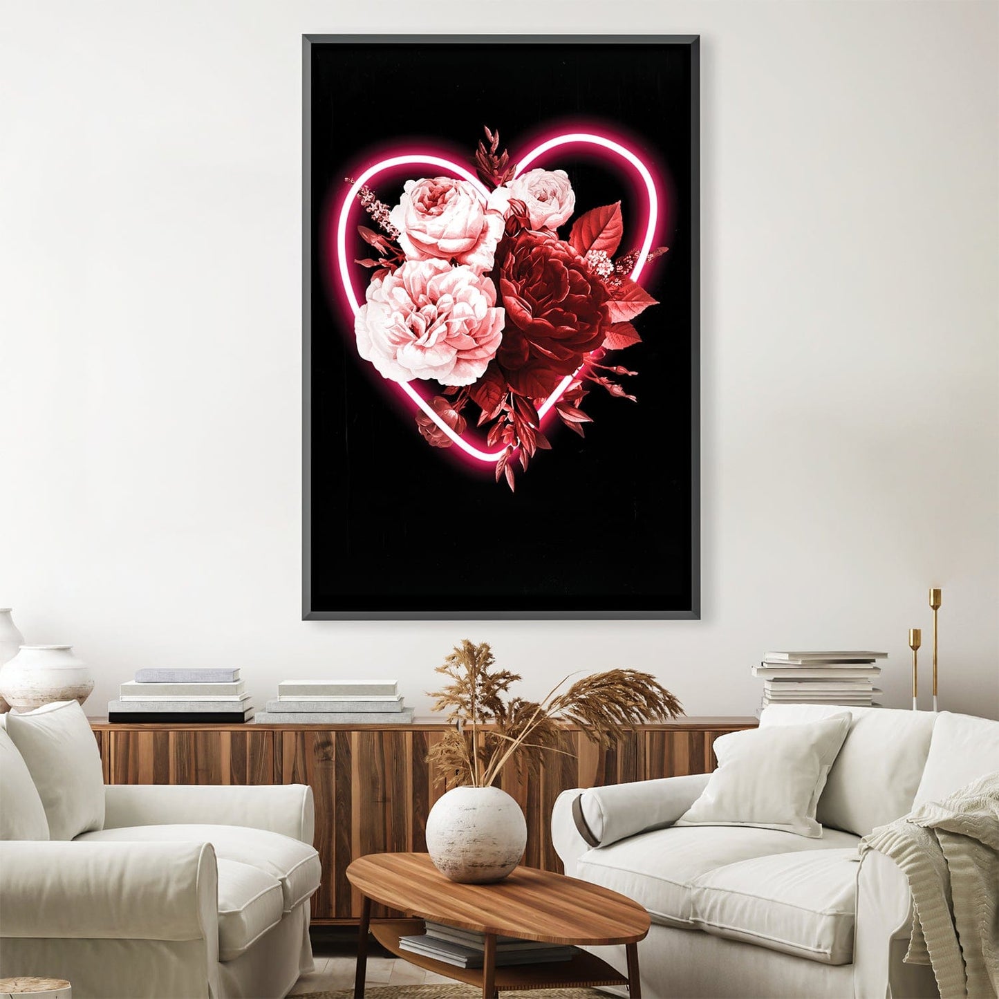 Vibrant Neon Floral Heart Oil Painting for Modern Home Décor