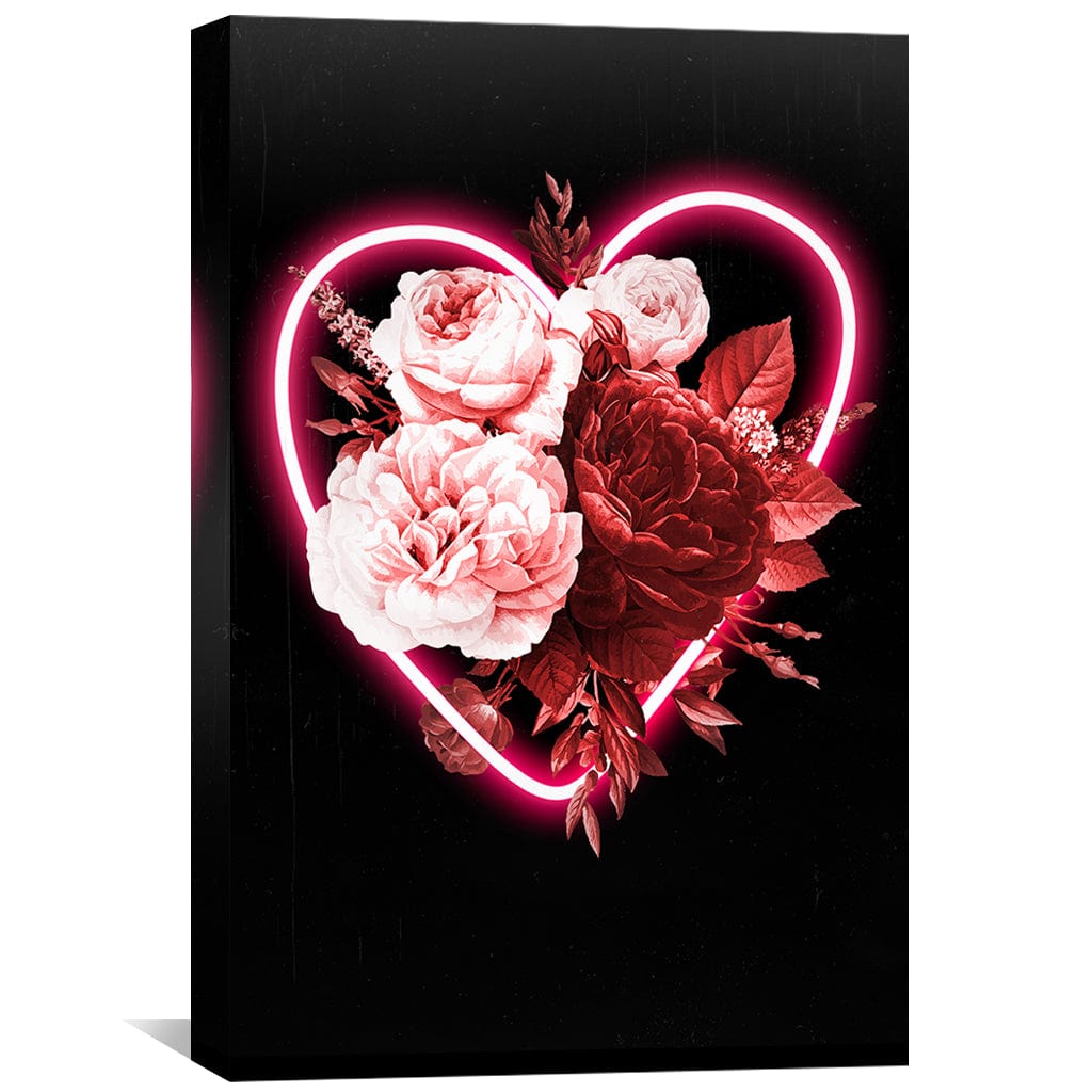 Vibrant Neon Floral Heart Oil Painting for Modern Home Décor