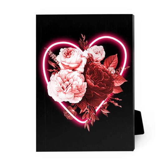 Neon Heart Floral Oil Painting for Elegant Home Decor