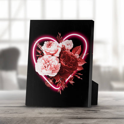 Neon Heart Floral Oil Painting for Elegant Home Decor