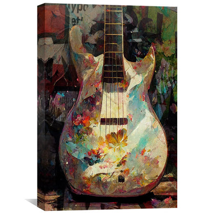 Vibrant Floral Guitar Oil Painting for Home Decor