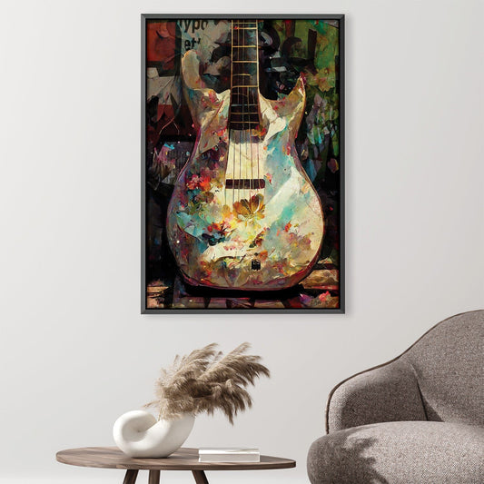 Vibrant Floral Guitar Oil Painting for Home Decor