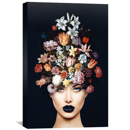 Floral Elegance: A Stunning Oil Painting of a Woman with Flower Crown Decor