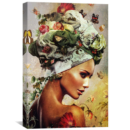 Elegant Flower Woman Oil Painting with Vibrant Colors and Nature Elements