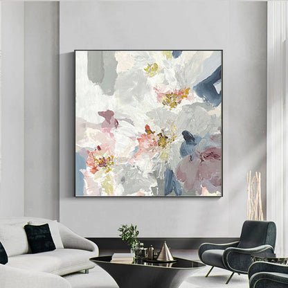 Elegant Floral Oil Painting with Soft Pastels and Bold Textures for Home Decor