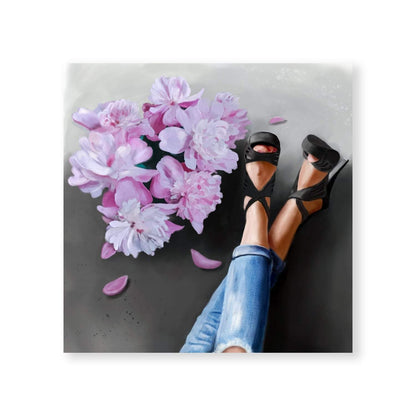 Elegant Heels Among Vibrant Flowers - Modern Oil Painting Home Décor