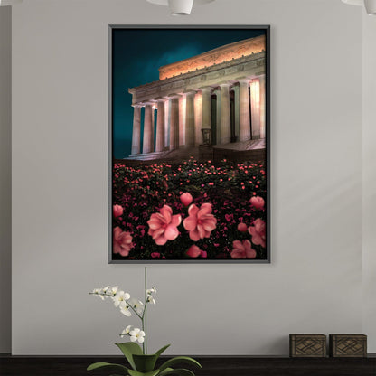Blooming Flowers at Historic Monument – Beautiful Oil Painting for Home Decor