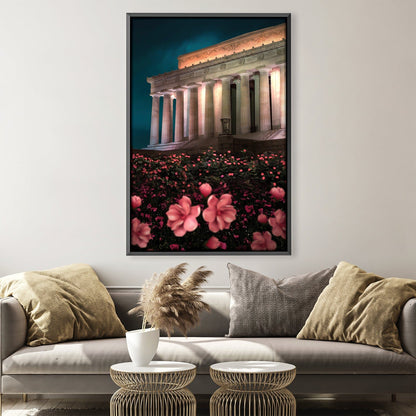 Blooming Flowers at Historic Monument – Beautiful Oil Painting for Home Decor