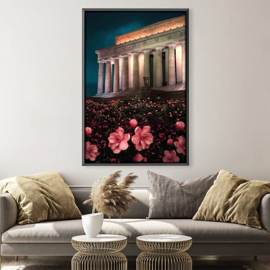 Blooming Flowers at Historic Monument – Beautiful Oil Painting for Home Decor