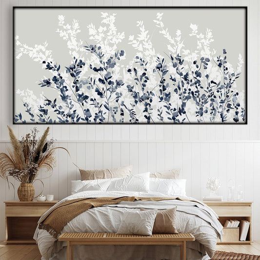 Serene Blue and White Floral Oil Painting for Elegant Home Decor